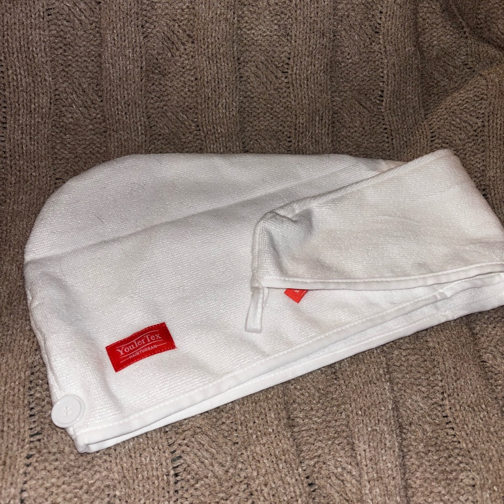 White YoulerTex Head Wrap Hair Towel with Button Loop